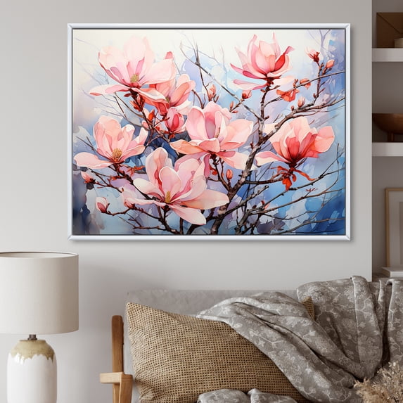 Designart "Opulent Magnolia Canopy IV" Magnolias Floater Framed Wall Art Prints