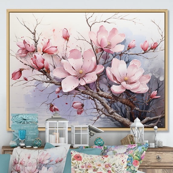Designart "Opulent Magnolia Canopy" Magnolias Floater Framed Canvas Wall Art