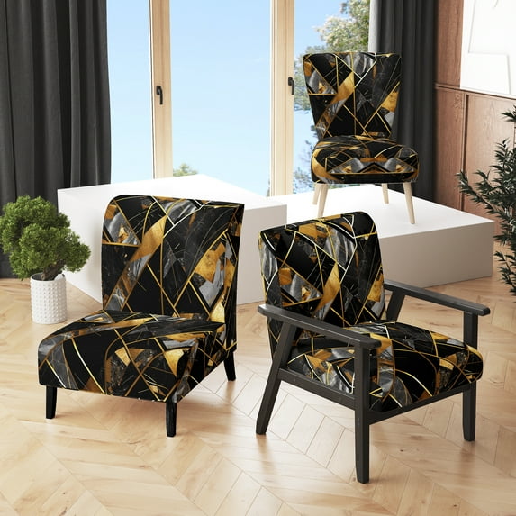 Designart "Opulent Marble Granite Agate with Gold Detailing XVI" Grey Agate Upholstered Accent Chair - Modern Arm Chair For Living Room