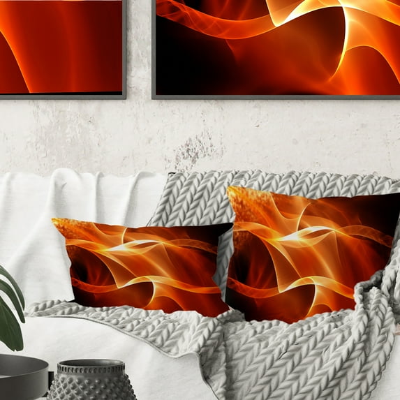 Designart Orange 3d Abstract Fractal Waves - Contemporary Abstract Throw Pillow - 16x16