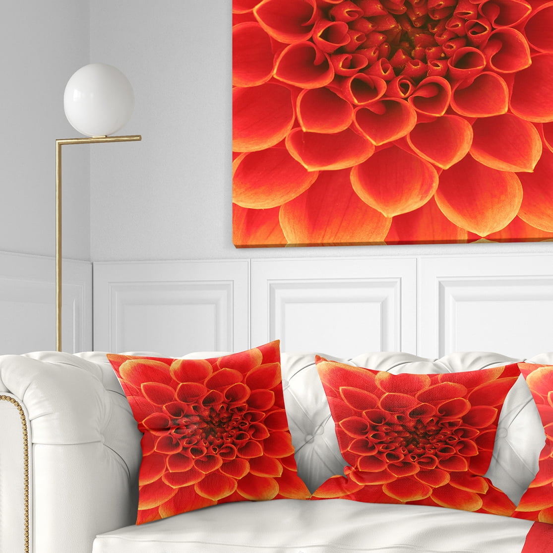 Designart Orange Abstract Floral Design - Floral Throw Pillow - 16x16