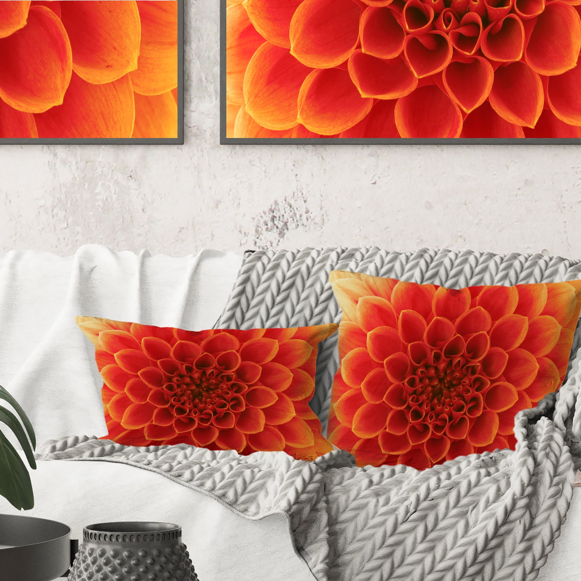 Designart Orange Abstract Flower Petals - Floral Throw Pillow - 16x16
