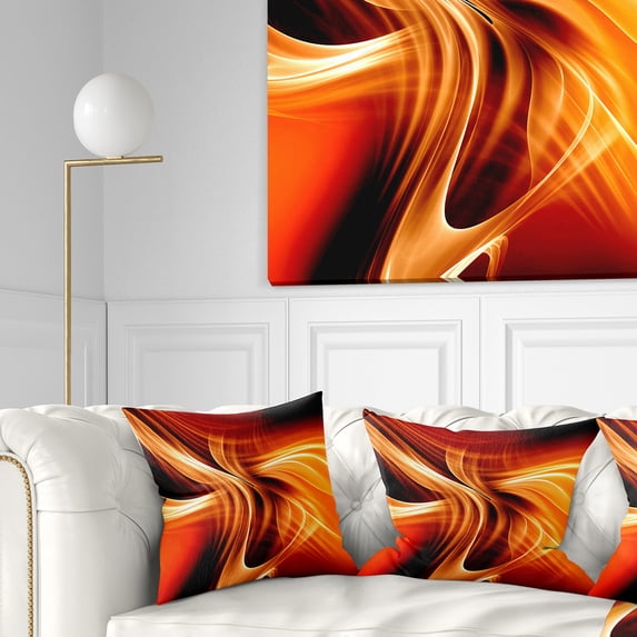 Designart Orange Abstract Warm Fractal Design - Abstract Throw Pillow - 18x18