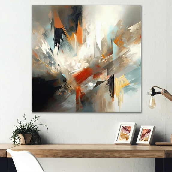 Designart "Orange And Blue Abstract Mixed Colors IV" Minimalism Wall Art Print