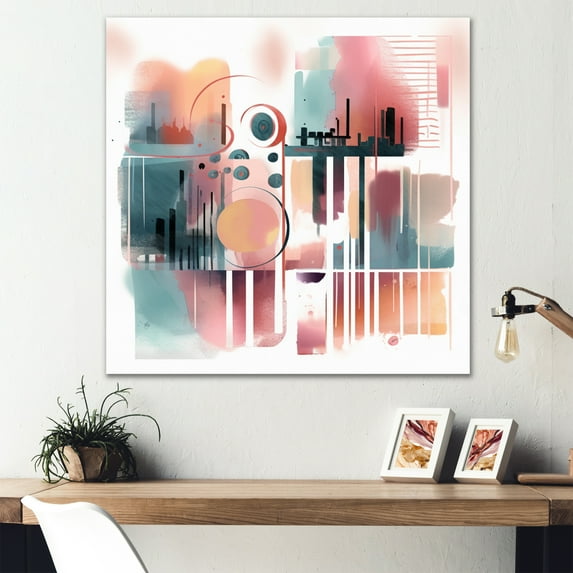 Designart "Orange And Blue Artistic Expressions V" Modern Geometric Canvas Wall Art