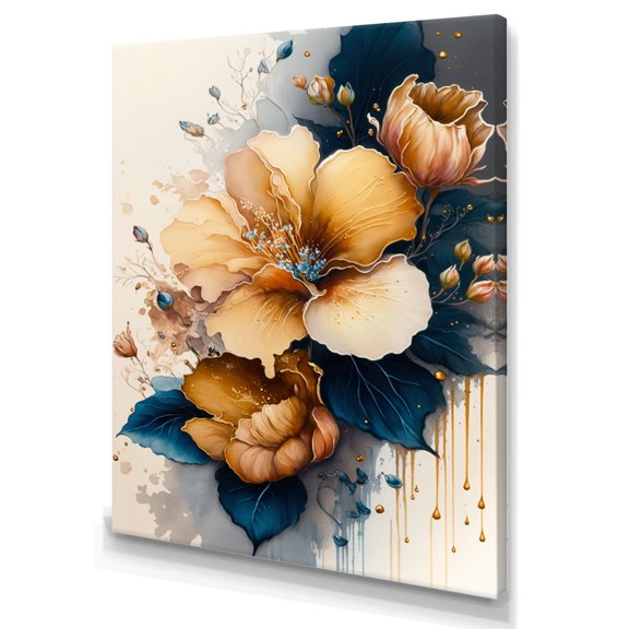 Designart Orange And Blue Hibiscus Bunch II Canvas Wall Art