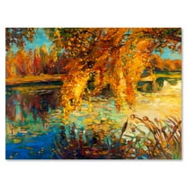 Designart ' Orange Autumn Forest Reflects On River ' Lake House Canvas Wall Art Print