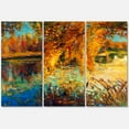 thumbnail image 1 of Designart ' Orange Autumn Forest Reflects On River ' Lake House Canvas Wall Art Print, 1 of 3