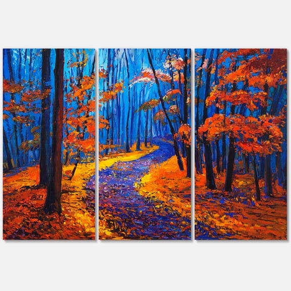 Designart ' Orange Autumn Landscape With Little Road I ' Traditional Canvas Wall Art Print