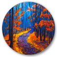 thumbnail image 1 of Designart 'Orange Autumn Landscape With Little Road I' Traditional Circle Metal Wall Art 36x36 - Disc of 36, 1 of 5