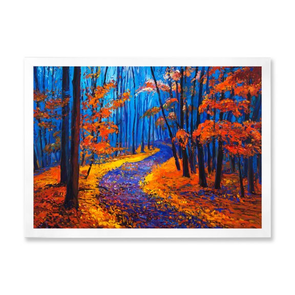 Designart 'Orange Autumn Landscape With Little Road I' Traditional Framed Art Print