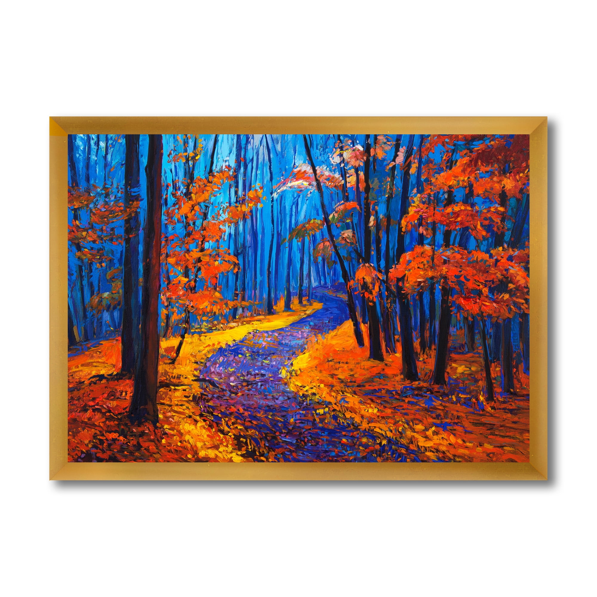Designart 'Orange Autumn Landscape With Little Road I' Traditional Framed Art Print