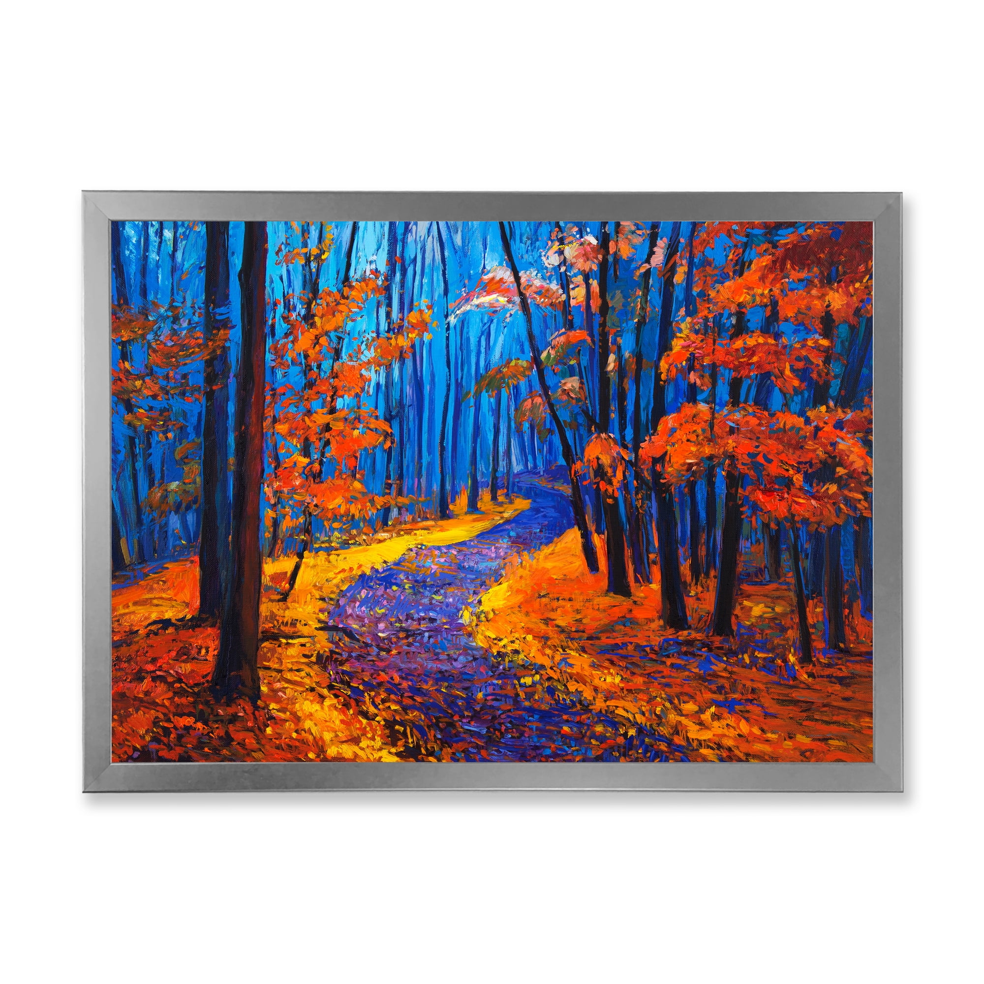 Designart 'Orange Autumn Landscape With Little Road I' Traditional Framed Art Print