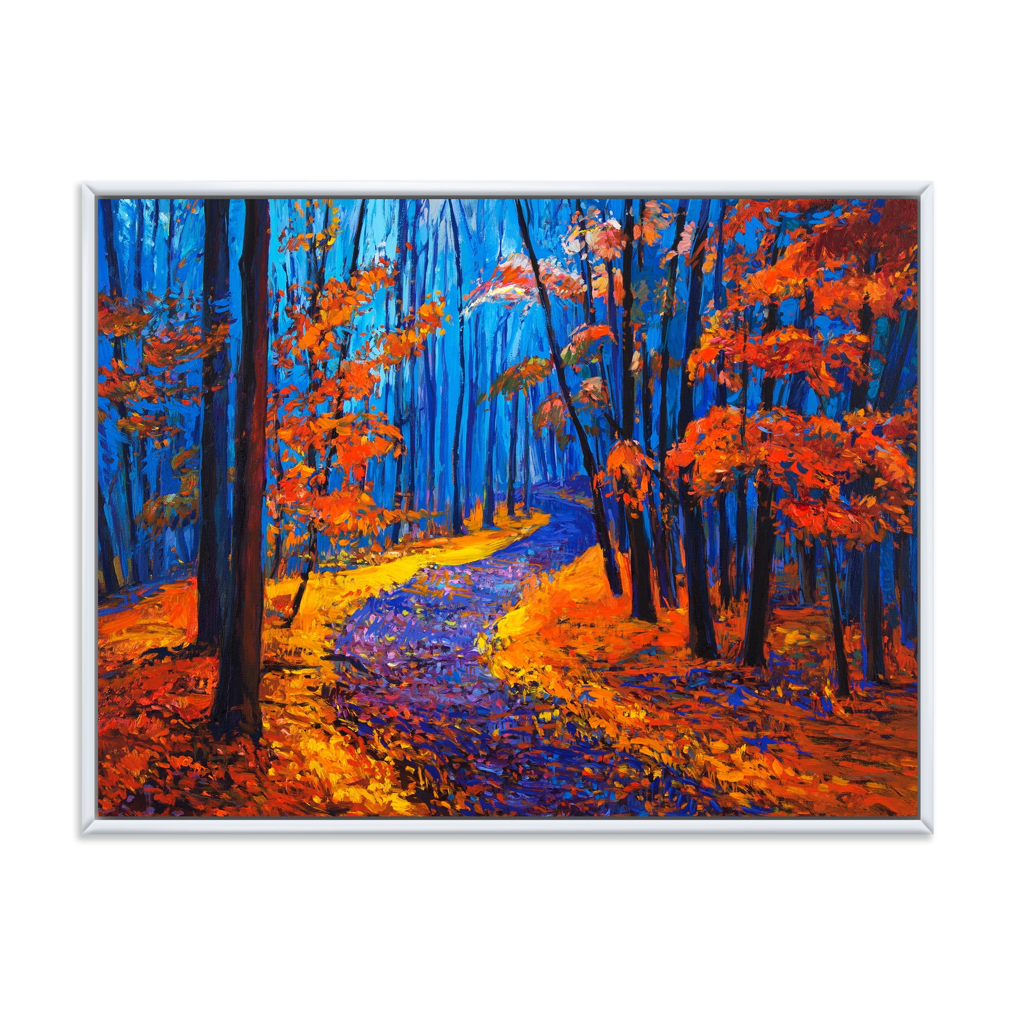 Designart 'Orange Autumn Landscape With Little Road I' Traditional Framed Canvas Wall Art Print
