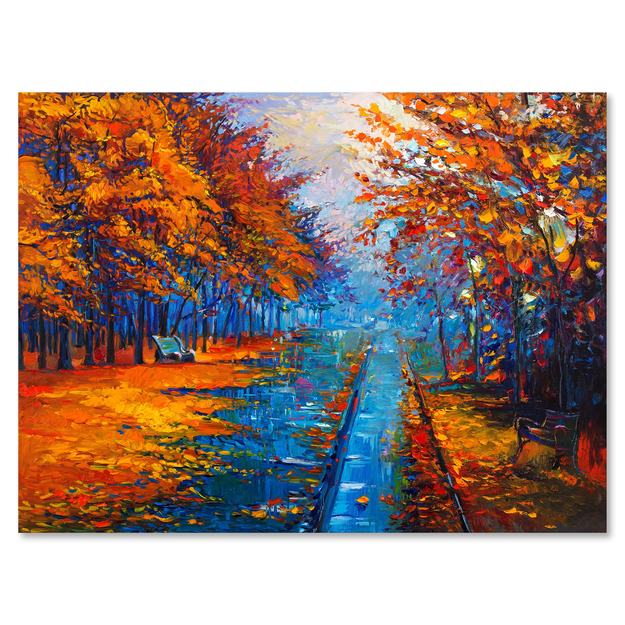 Designart ' Orange Autumn Landscape With Little Road II ' Traditional Canvas Wall Art Print
