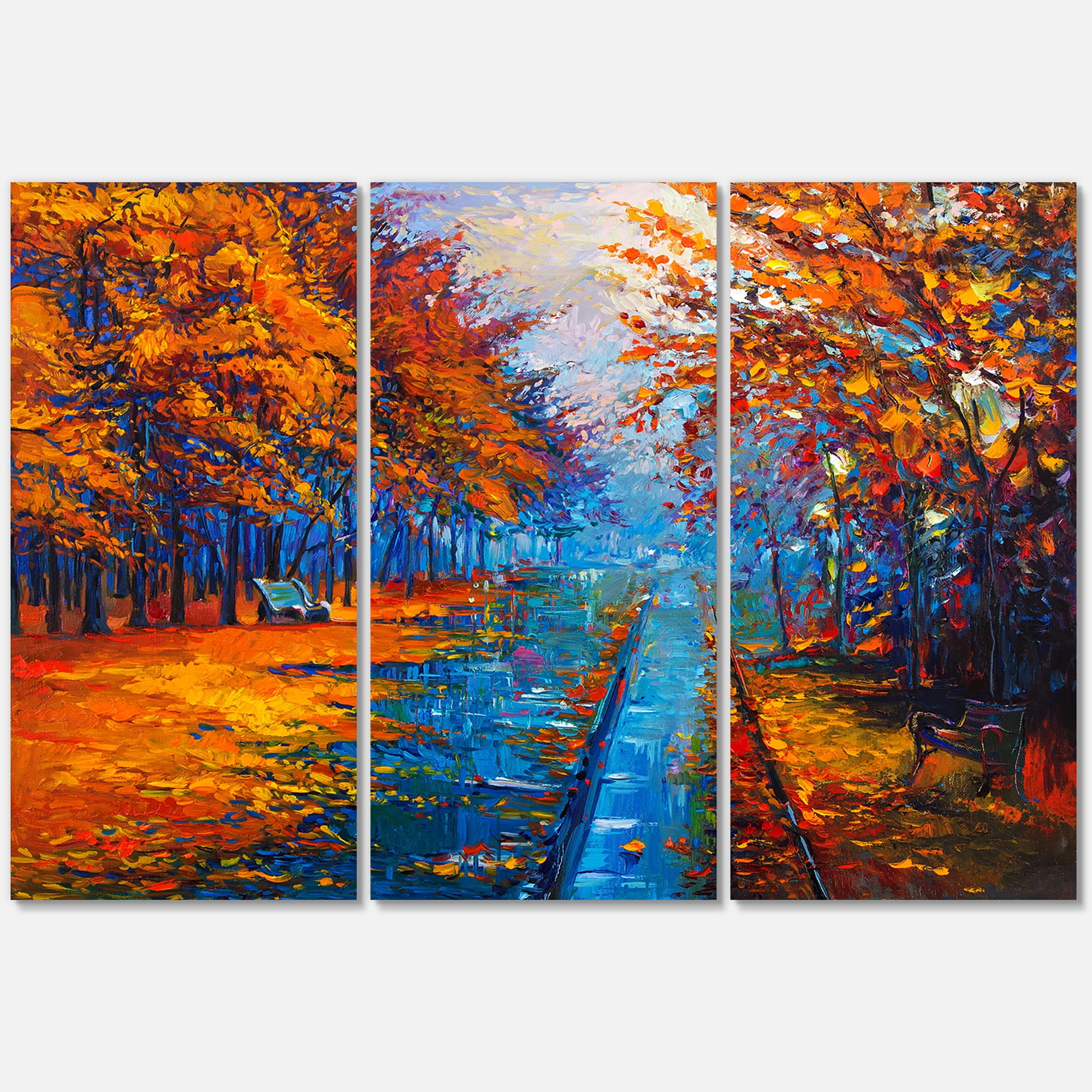 Designart ' Orange Autumn Landscape With Little Road II ' Traditional Canvas Wall Art Print