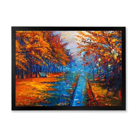 Designart 'Orange Autumn Landscape With Little Road II' Traditional Framed Art Print