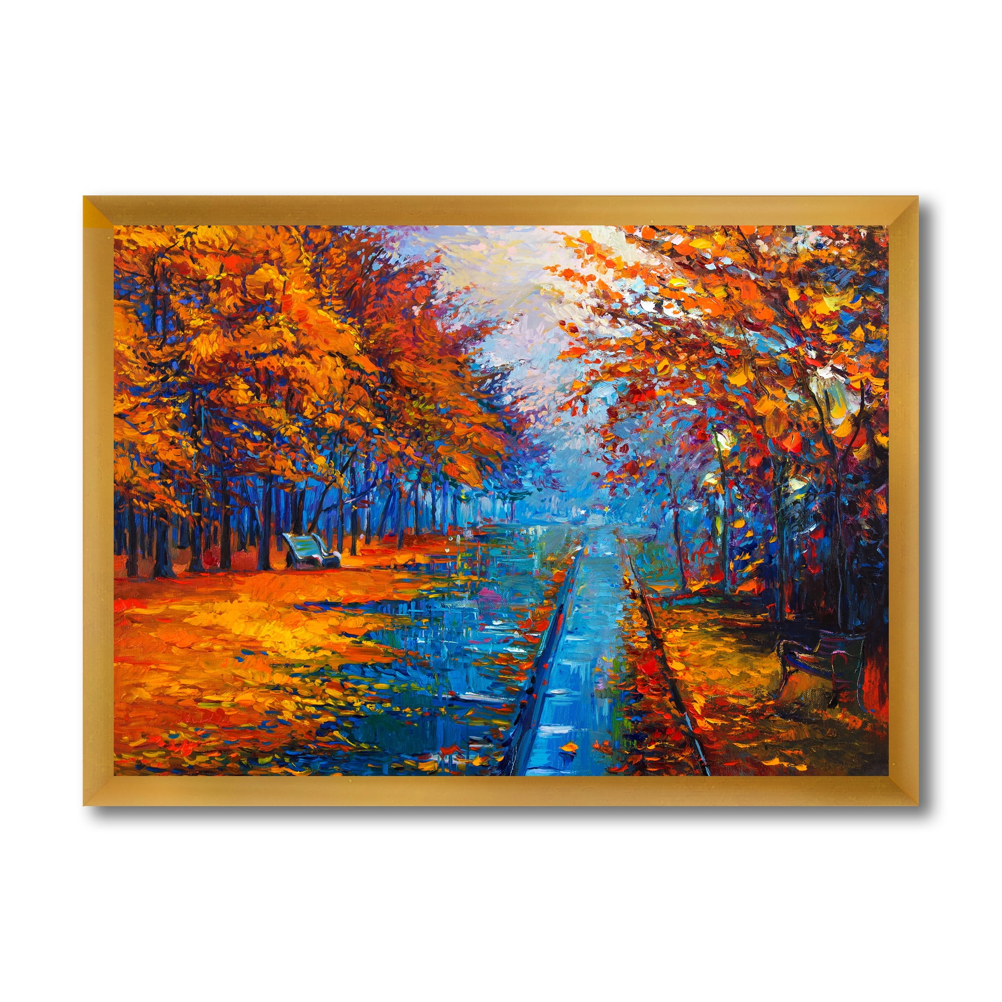 Designart 'Orange Autumn Landscape With Little Road II' Traditional Framed Art Print