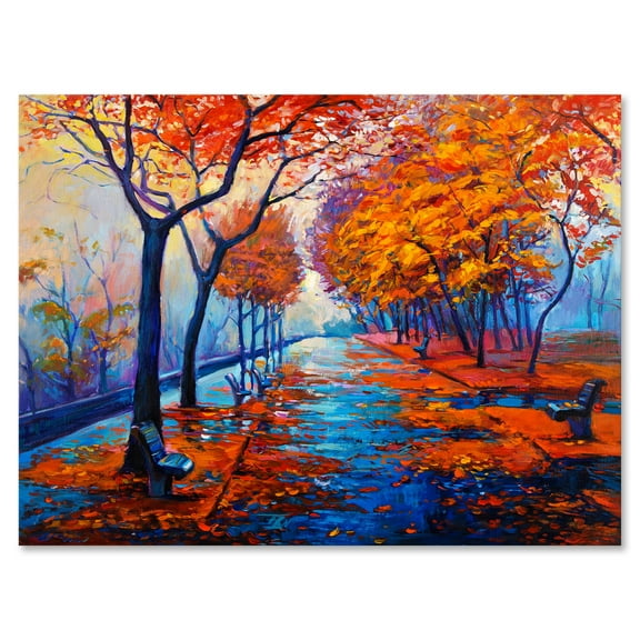 Designart ' Orange Autumn Landscape With Little Road III ' Traditional Canvas Wall Art Print