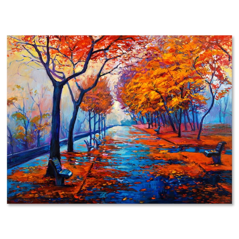 Designart Orange Autumn Landscape Canvas Wall Art - Ready to Hang