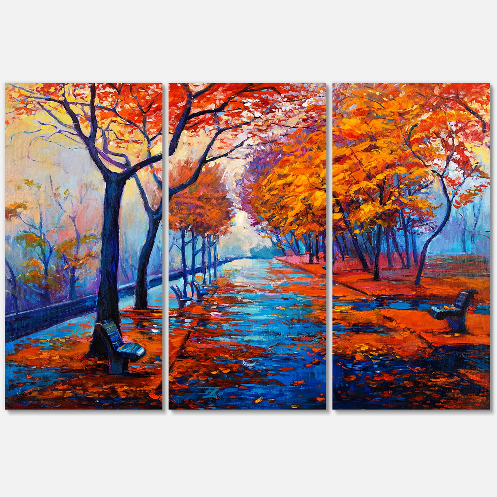 Designart ' Orange Autumn Landscape With Little Road III ' Traditional Canvas Wall Art Print
