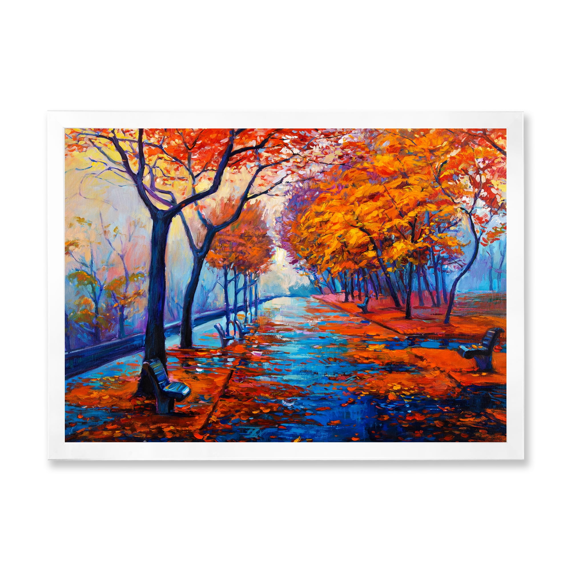 Designart 'Orange Autumn Landscape With Little Road III' Traditional Framed Art Print