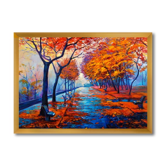 Designart 'Orange Autumn Landscape With Little Road III' Traditional Framed Art Print