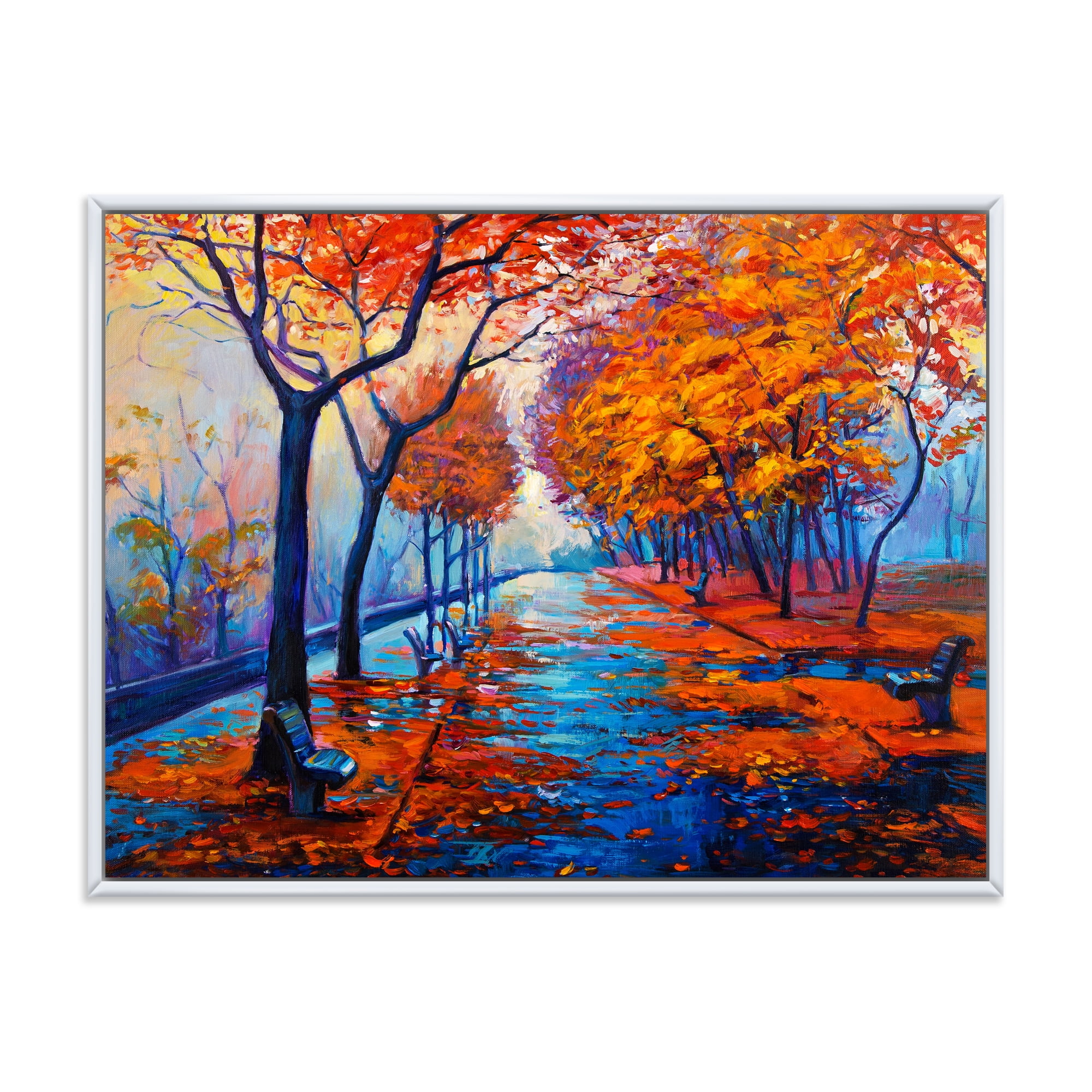 Designart 'Orange Autumn Landscape With Little Road III' Traditional Framed Canvas Wall Art Print