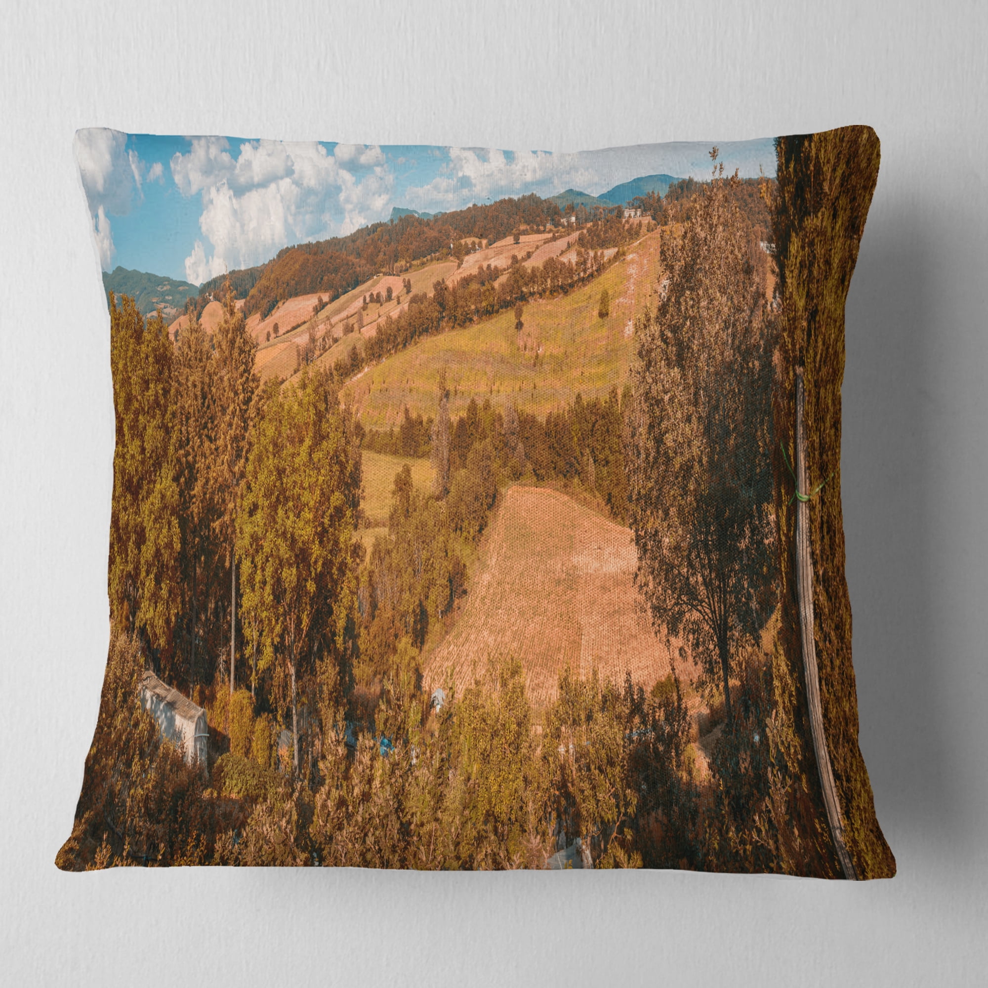 Designart Orange Autumn Mountains Tuscany - Landscape Printed Throw Pillow - 18x18