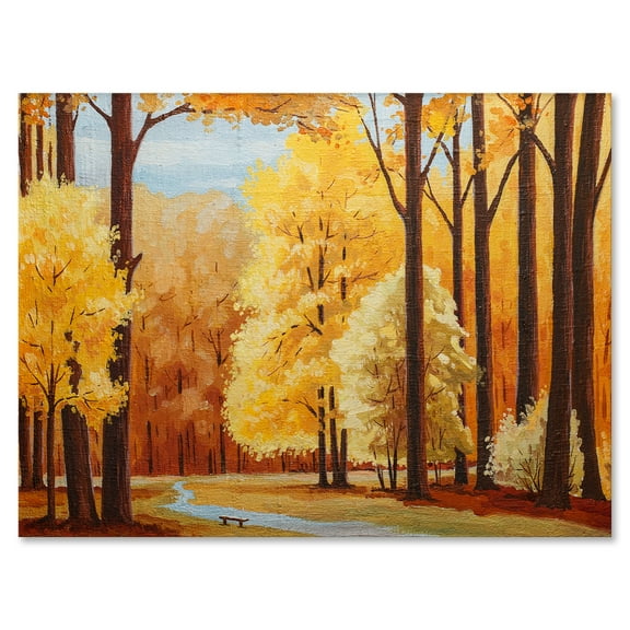 Designart ' Orange Autumn Trees At Sunrise ' Farmhouse Canvas Wall Art Print