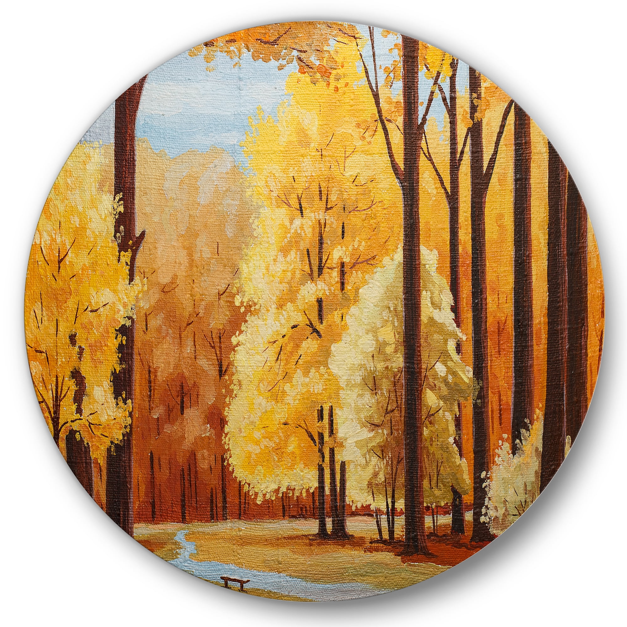Designart 'Orange Autumn Trees At Sunrise' Farmhouse Circle Metal Wall Art 36x36 - Disc of 36