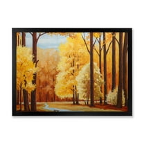 Designart 'Orange Autumn Trees At Sunrise' Farmhouse Framed Art Print