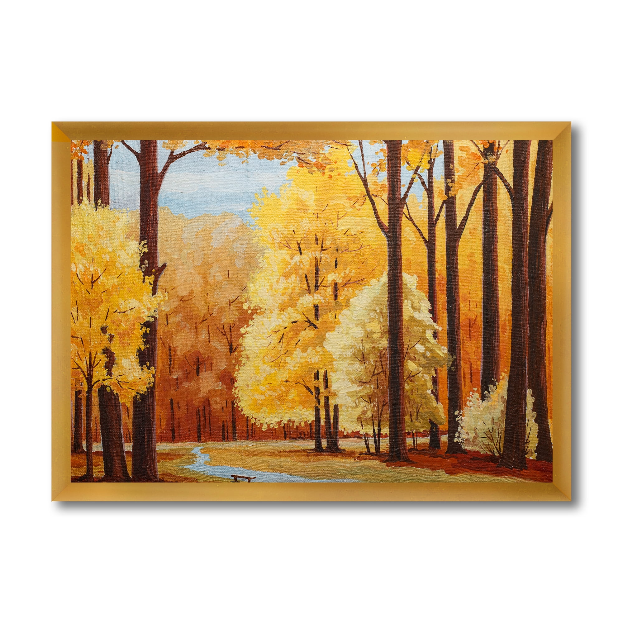 Designart 'Orange Autumn Trees At Sunrise' Farmhouse Framed Art Print
