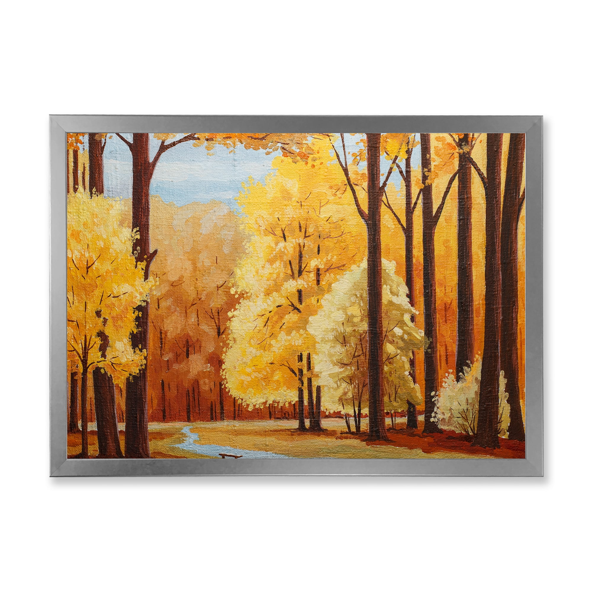 Designart 'Orange Autumn Trees At Sunrise' Farmhouse Framed Art Print