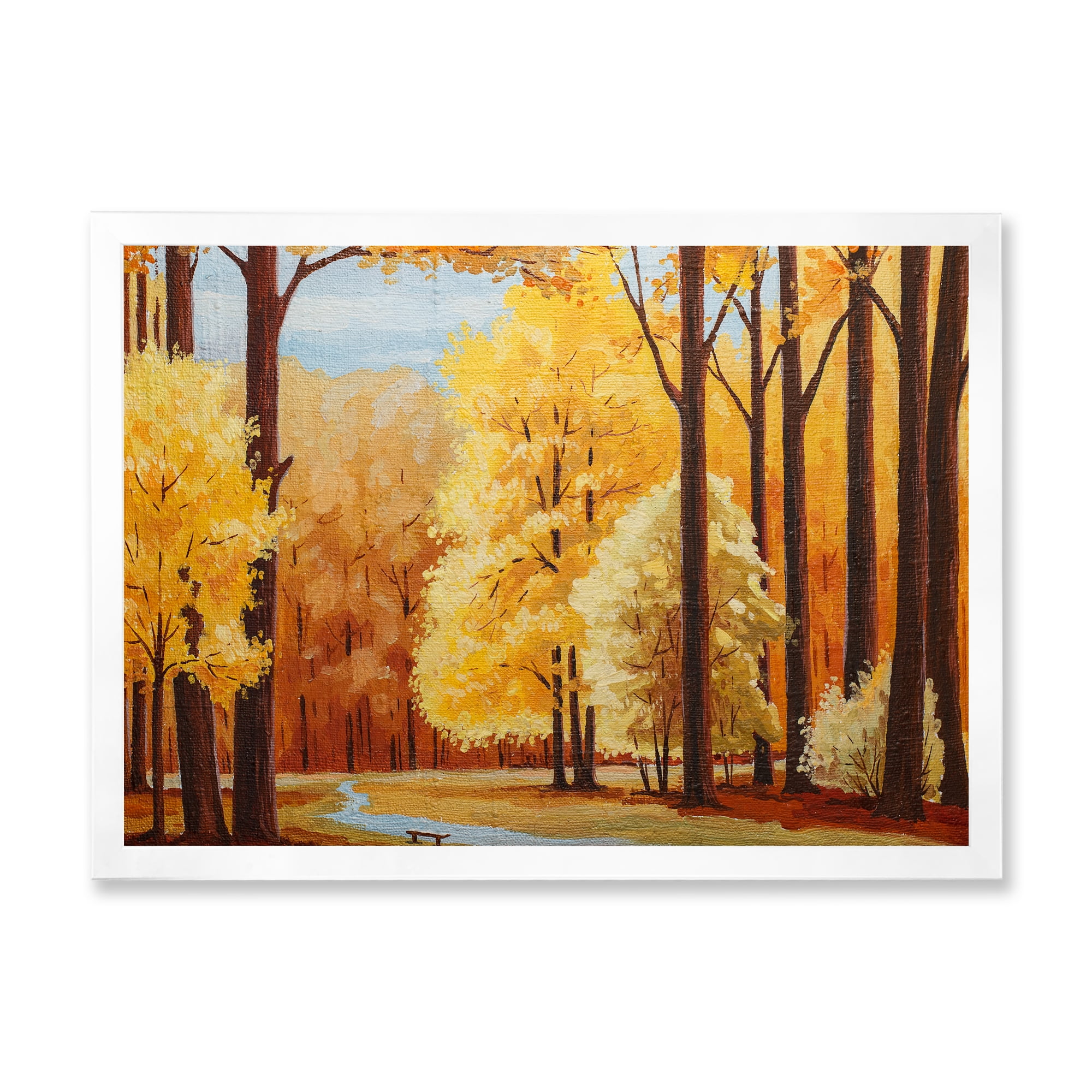 Designart 'Orange Autumn Trees At Sunrise' Farmhouse Framed Art Print