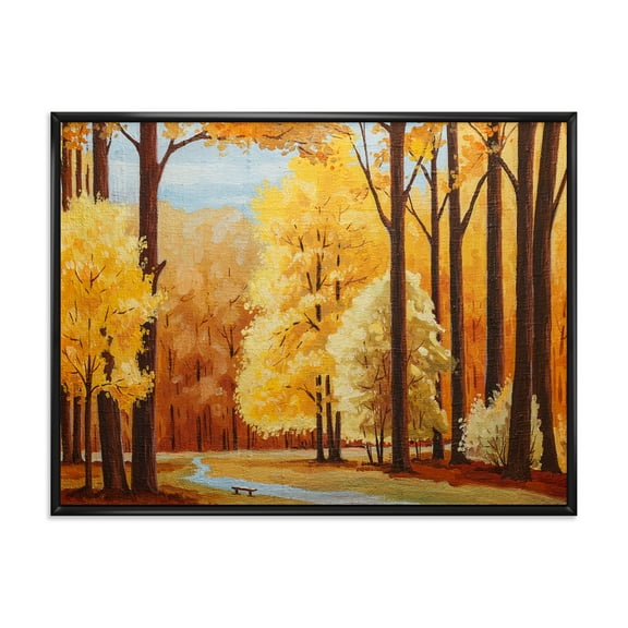 Designart 'Orange Autumn Trees At Sunrise' Farmhouse Framed Canvas Wall Art Print
