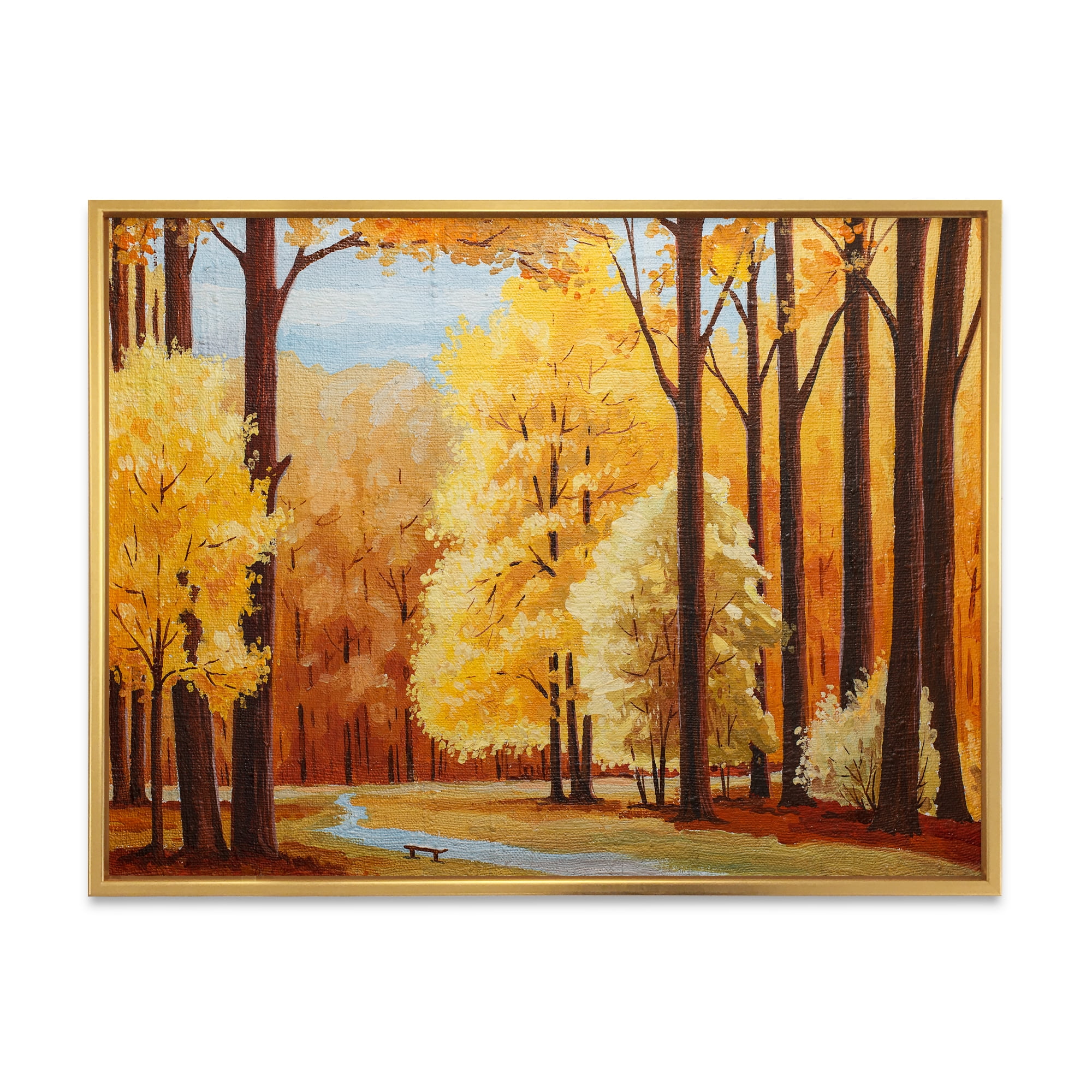 Designart 'Orange Autumn Trees At Sunrise' Farmhouse Framed Canvas Wall Art Print
