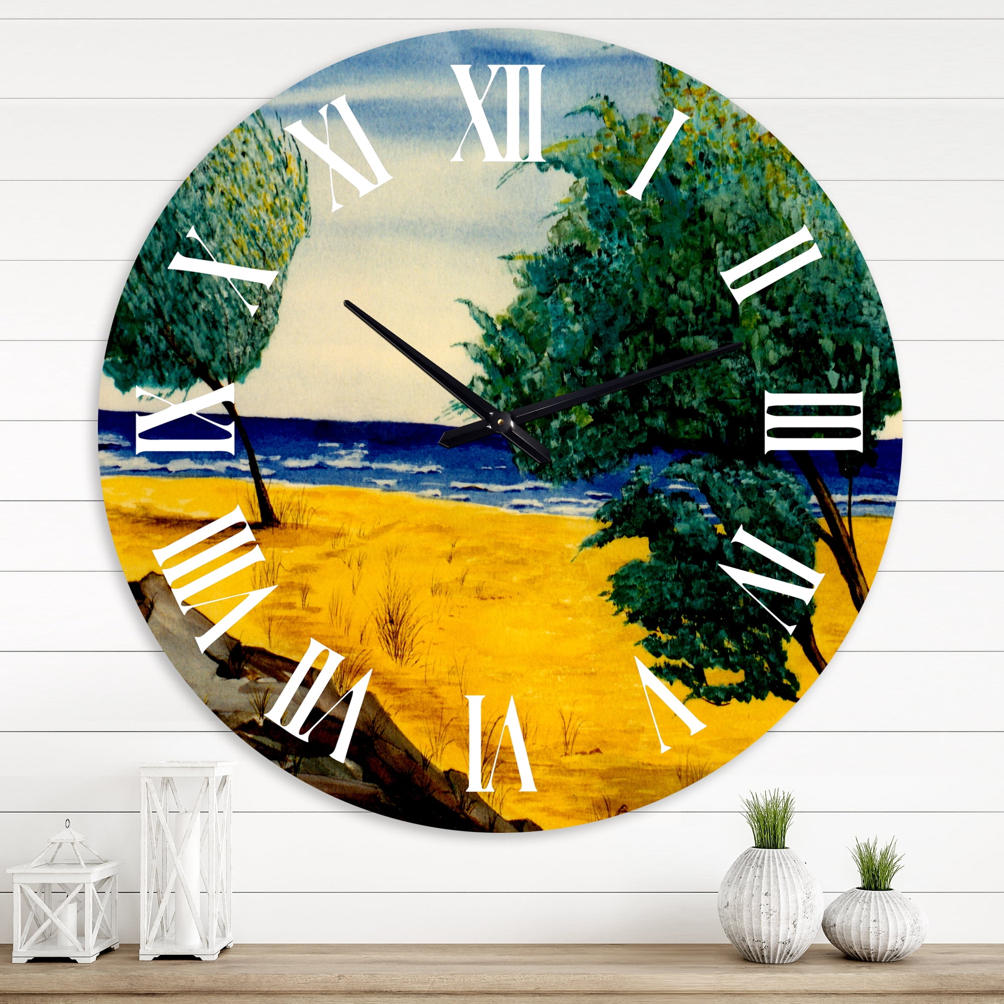 Designart 'Orange Beach By The Coastline' Nautical & Coastal Wall Clock