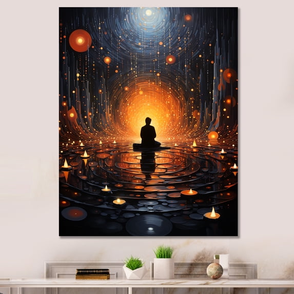Designart "Orange Black Meditation Mystic Reflections painting" Portrait Canvas Wall Art