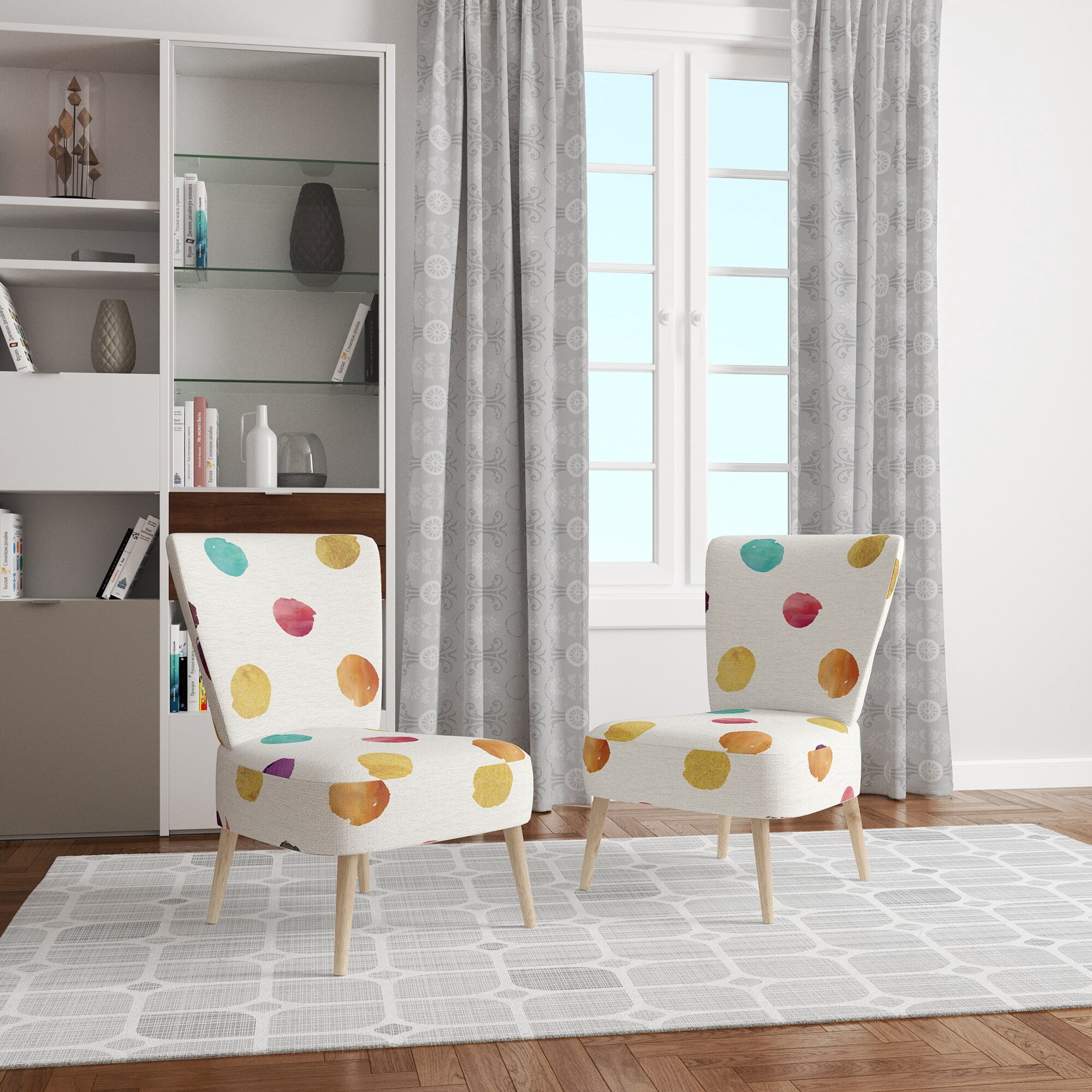 Designart "Orange Blue And Purple Polka Dot Pattern" Upholstered