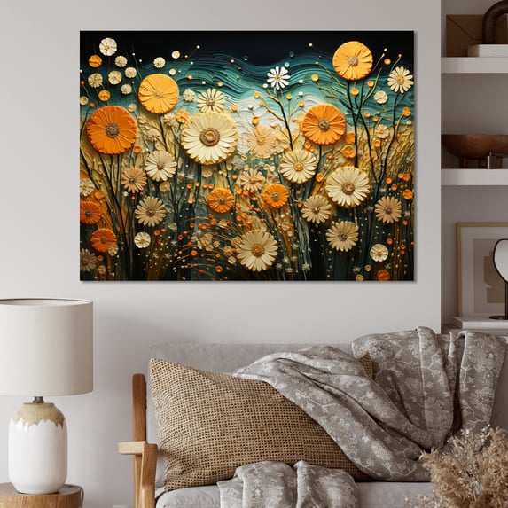Designart "Orange Blue Cactus Desert Oasis Barrel" Floral Wall Art Living Room