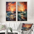 thumbnail image 1 of Designart "Orange Blue Coastal Waves I" Coastal Ocean Framed Wall Art Set Of 2 - Orange Beach Frame Gallery Set For Office Decor, 1 of 7