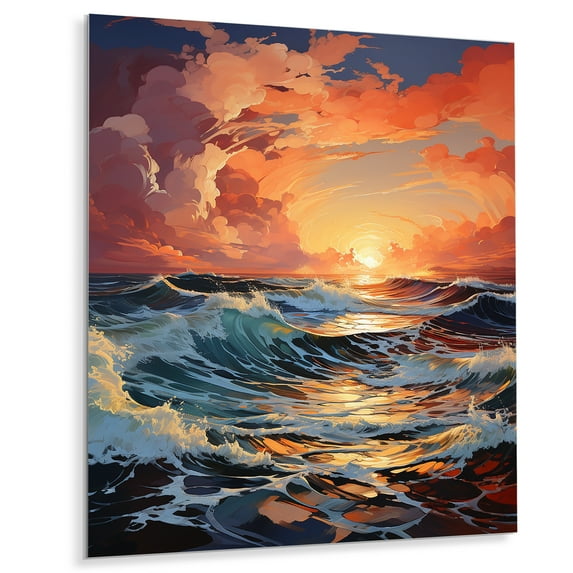 Designart "Orange Blue Coastal Waves I" Nautical & Beach Metal Wall Art