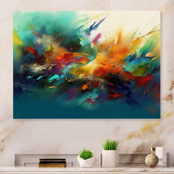 Designart "Orange Blue Transcendent Liquid Ink I" Abstract Marble Canvas Print