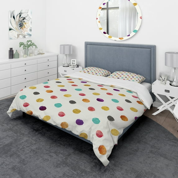 Designart 'Orange Blue and Purple Polka Dot Pattern' Geometric Duvet Cover Set