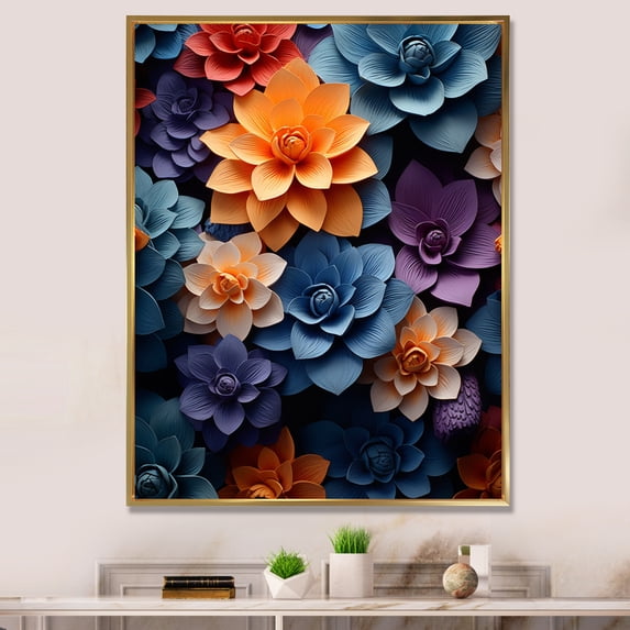 Designart "Orange Blue modern Still Lifes II" Abstract Floater Framed Canvas Print