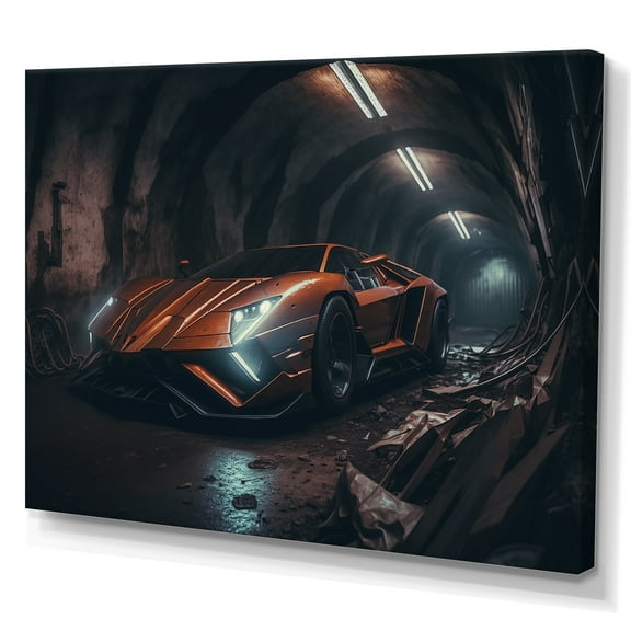 Designart Orange Bodykit Exotic Car Photography Canvas Wall Art