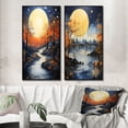 thumbnail image 1 of Designart "Orange Bridge Abstracted Riverine painting" Bridges Framed Wall Art Set Of 2 - Orange Architecture Gallery Wall Frame Set For Home Decor, 1 of 7