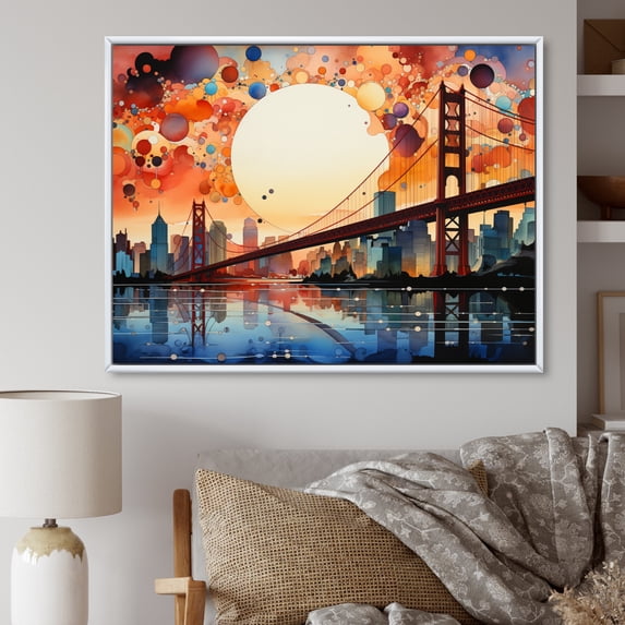 Designart "Orange Bridge Gateway Painting I" Architecture Floater Framed Wall Decor