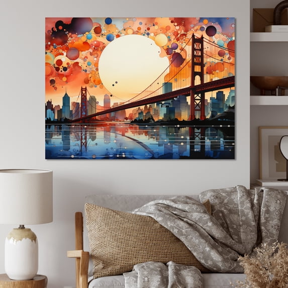 Designart "Orange Bridge Gateway Painting I" Architecture Wall Decor